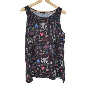 Vision USA Womens Southwestern Print Tank Top Black Bull Dreamcatcher Sz L